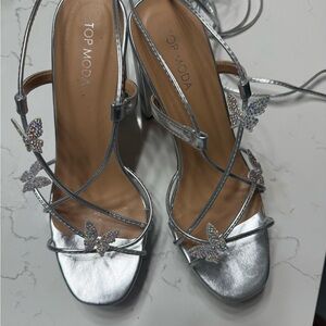 TOP Moda Silver Butterfly Heels